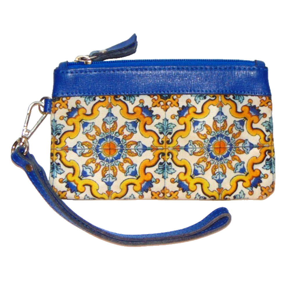 Capri Watch Majolica Wristlet Italian Blue Yellow Tile Small Pouch Cotton NWT